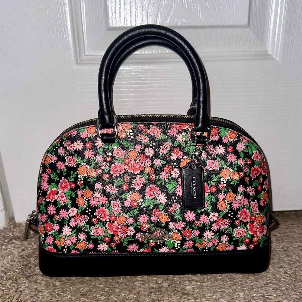 coach black red pink floral handbag mini sierra satchel